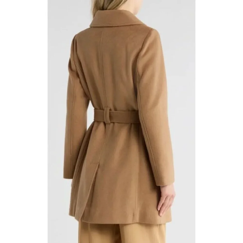 Michael Kors Womens Carmel Full Zip Wool Blend Belted Mid Length Coat Sz XL New